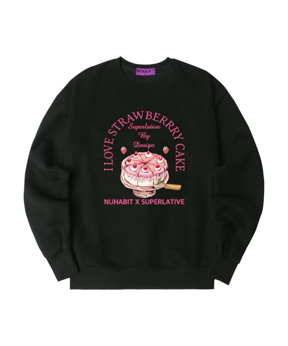 뉴해빗(NUHABIT) N/H STRAWBERRY CAKE 오버핏 기모 맨투맨_블랙 (GOM4-4NH035)