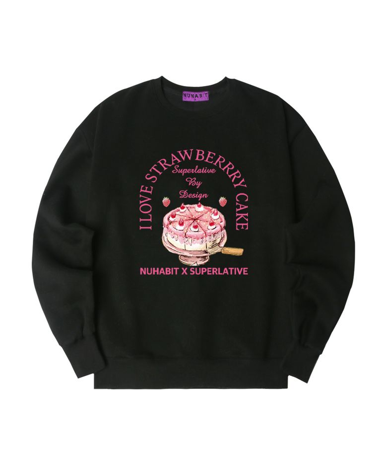 N/H STRAWBERRY CAKE 오버핏 기모 맨투맨_블랙 (GOM4-4NH035)