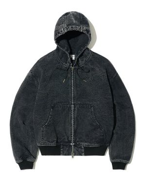 VTG 워시드 워크 후드 집업 블랙