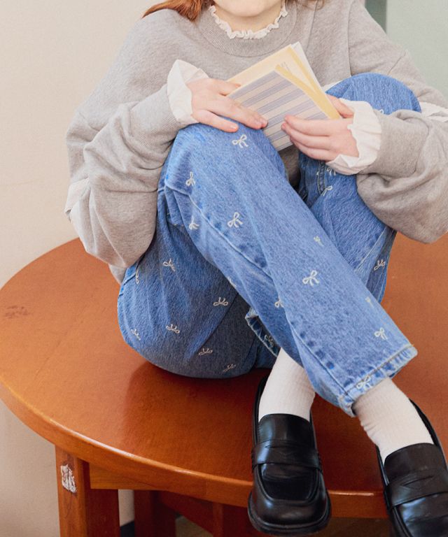 【RonRon】★RIBBON PRINTED DENIM PANTS ☆RONRON☆RIBBON PRINTED DENIM PANTS