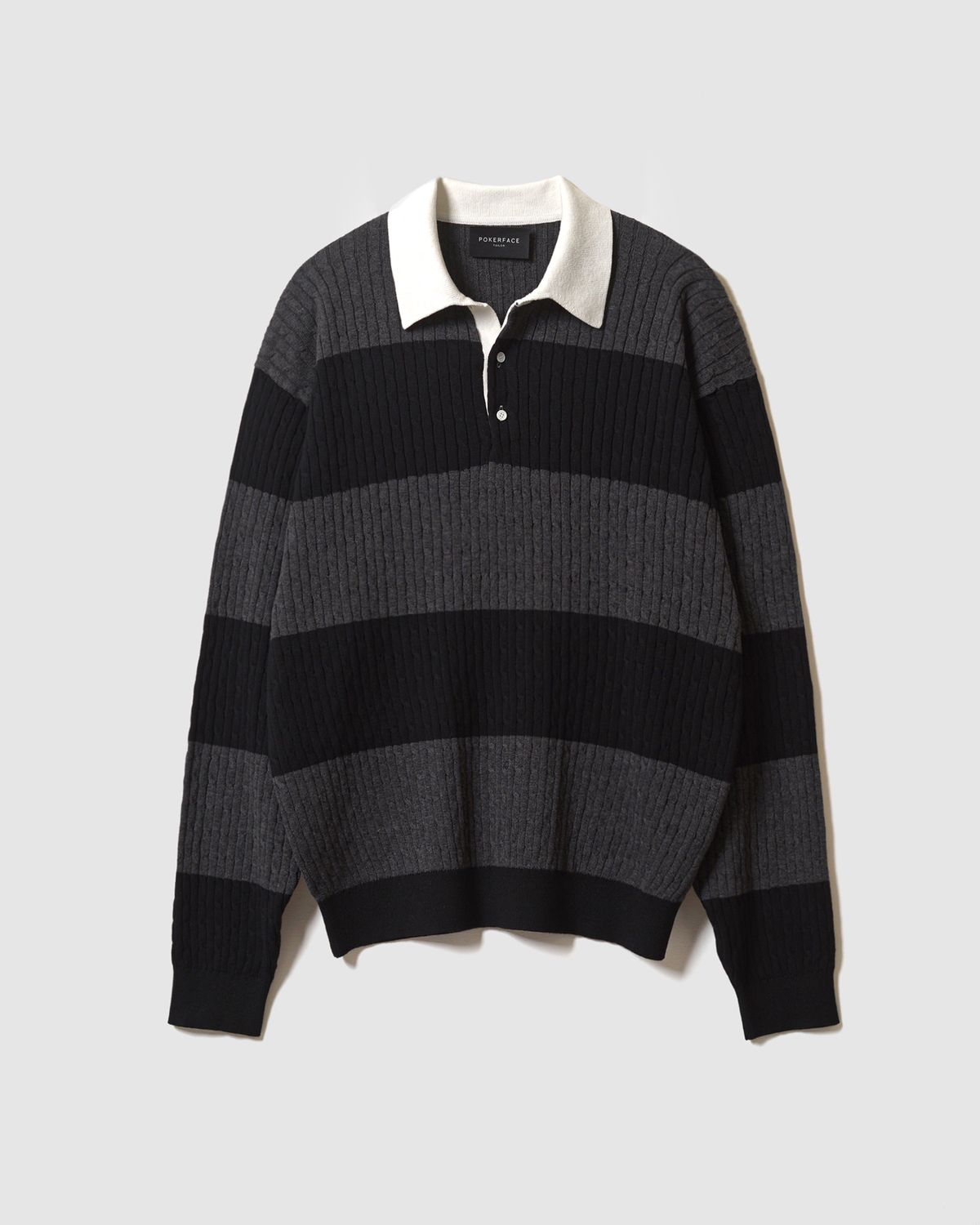포커페이스(POKERFACE) CABLE RUGBY KNIT BLACK/CHARCOAL