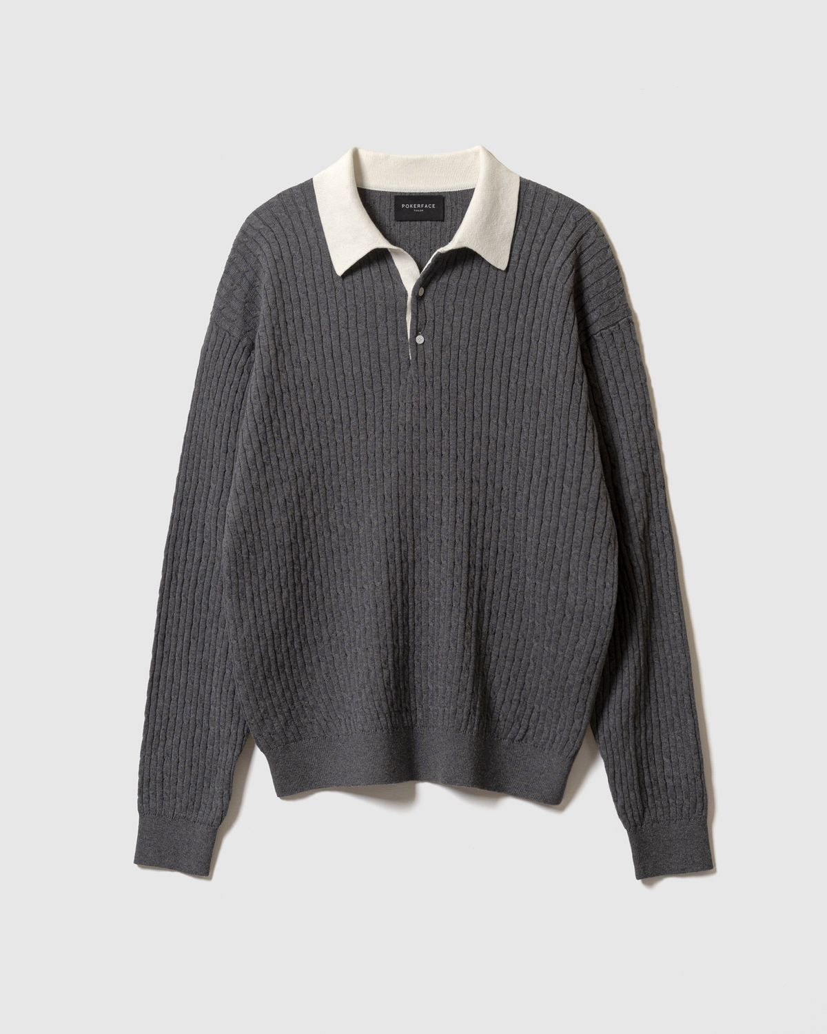 포커페이스(POKERFACE) CABLE RUGBY KNIT GREY
