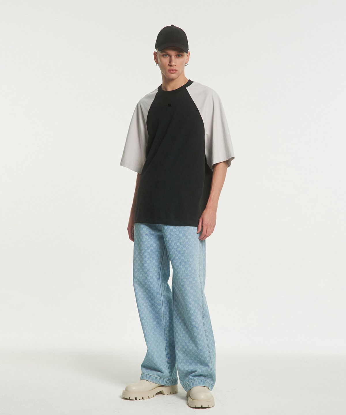 메아(MEA) PANELED COTTON T-SHIRT [BLACK]