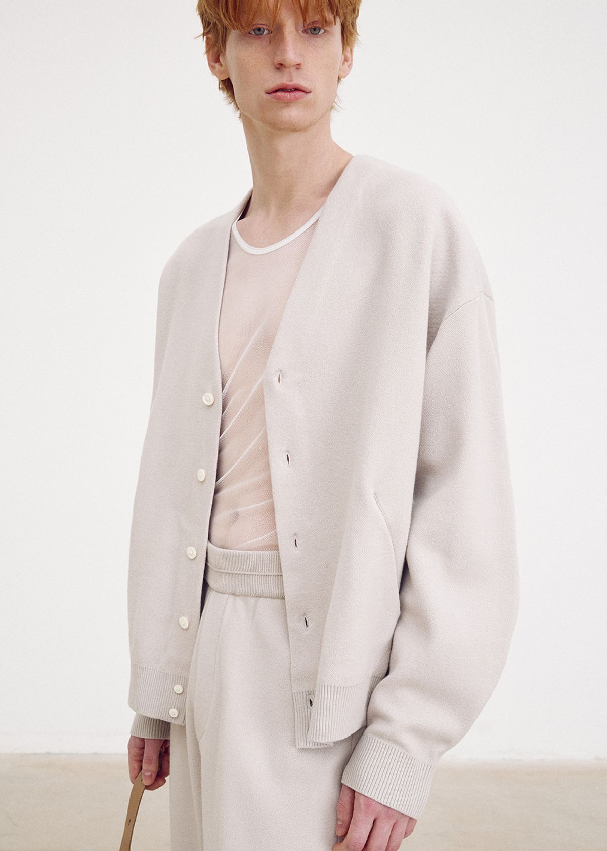 우마뭉(UMARMUNG) Elastic cotton curved sleeve cardigan_Fog