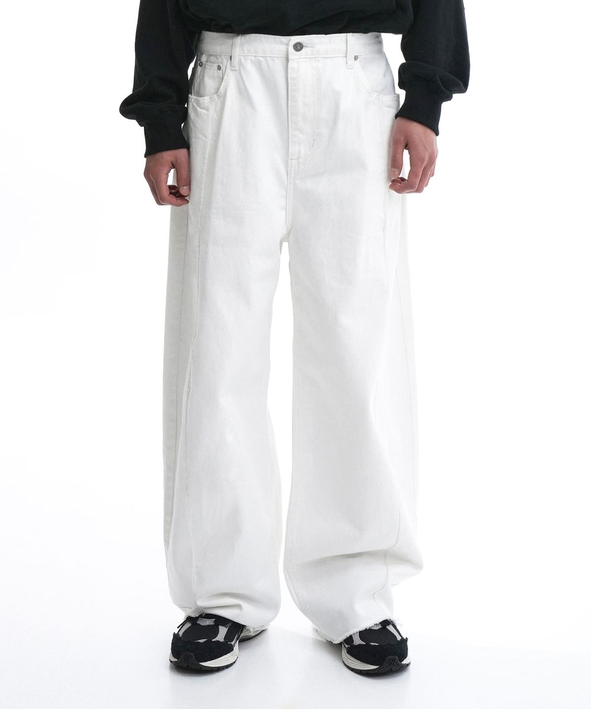 오픈야드(오와이)(OPENYARD(OY)) RAW HEM STITCHED WIDE VOLUME PANTS - CREAM