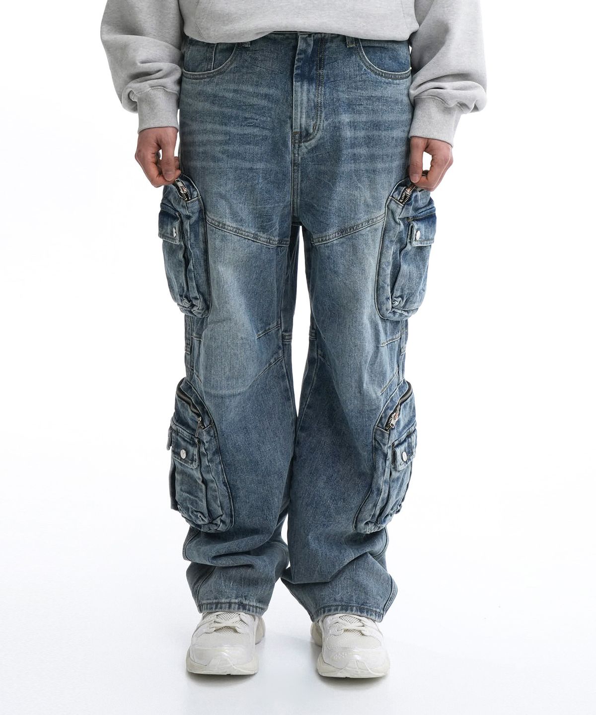 오픈야드(오와이)(OPENYARD(OY)) FOURTEEN CARGO POCKETS WASHED JEANS-BLUE