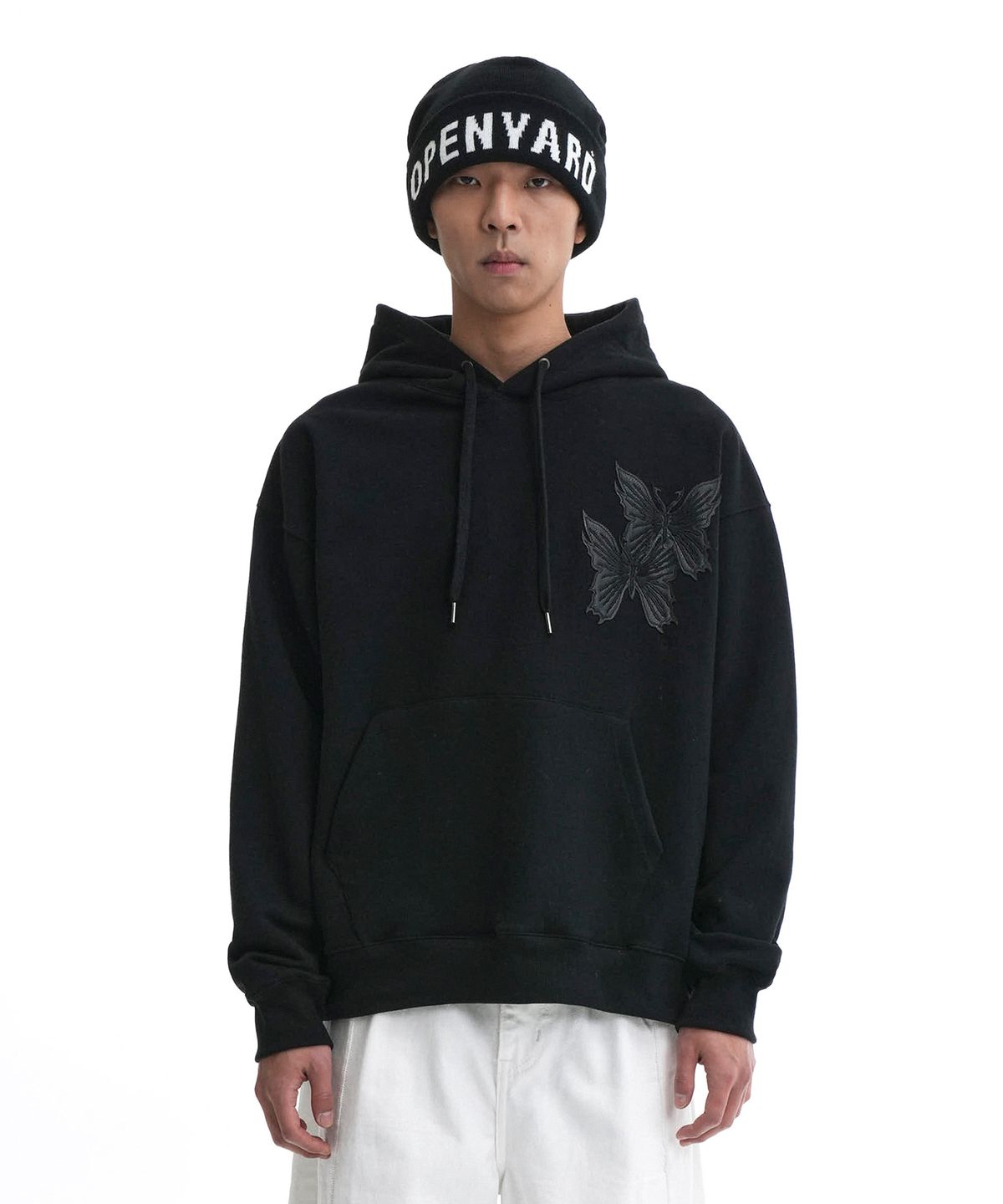 오픈야드(오와이)(OPENYARD(OY)) L.T BUTTERFLY PATCH HOODIE-BLACK