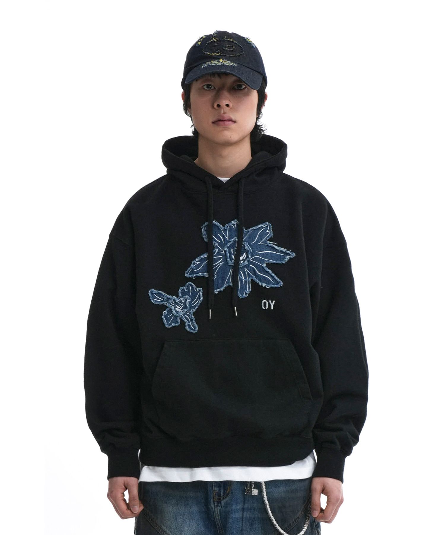★OY★DENIM FLOWER PATCH HOODIE-BLACK★正規品/韓国直送料込 MUSINSA | OY DENIM FLOWER PATCH HOODIE-BLACK