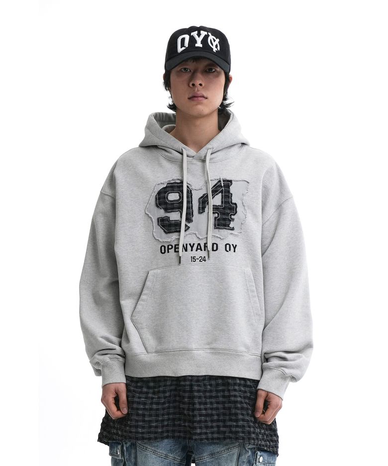 LAYERED CHECK SHIRTS HOODIE-LIGHT GREY