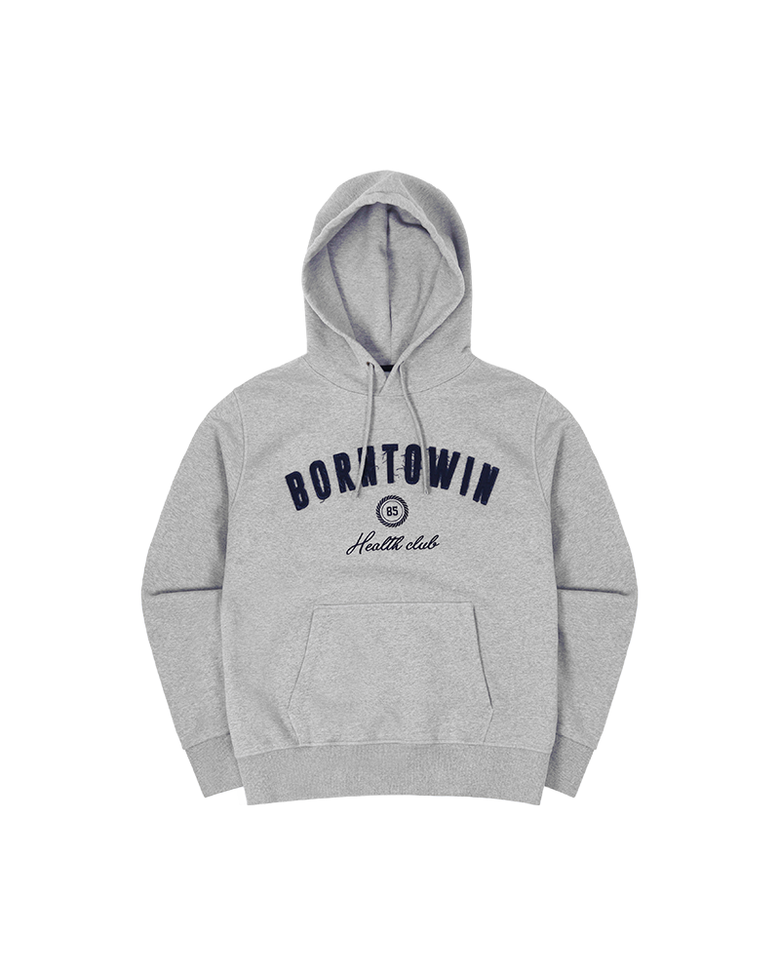 BORNTOWIN PATCH MUSCLE FIT HOODIE [MELANGE GREY]