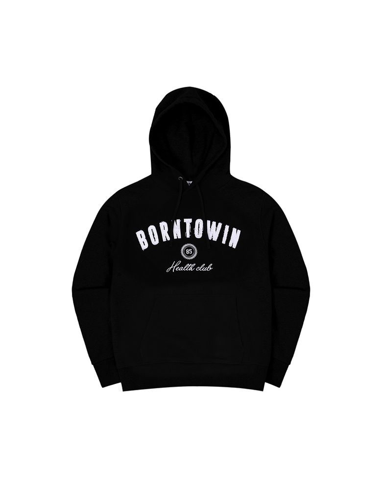 BORNTOWIN PATCH MUSCLE FIT HOODIE [BLACK]