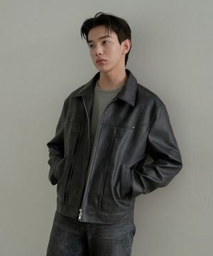 더블 라인 트러커 크랙 자켓 (차콜)