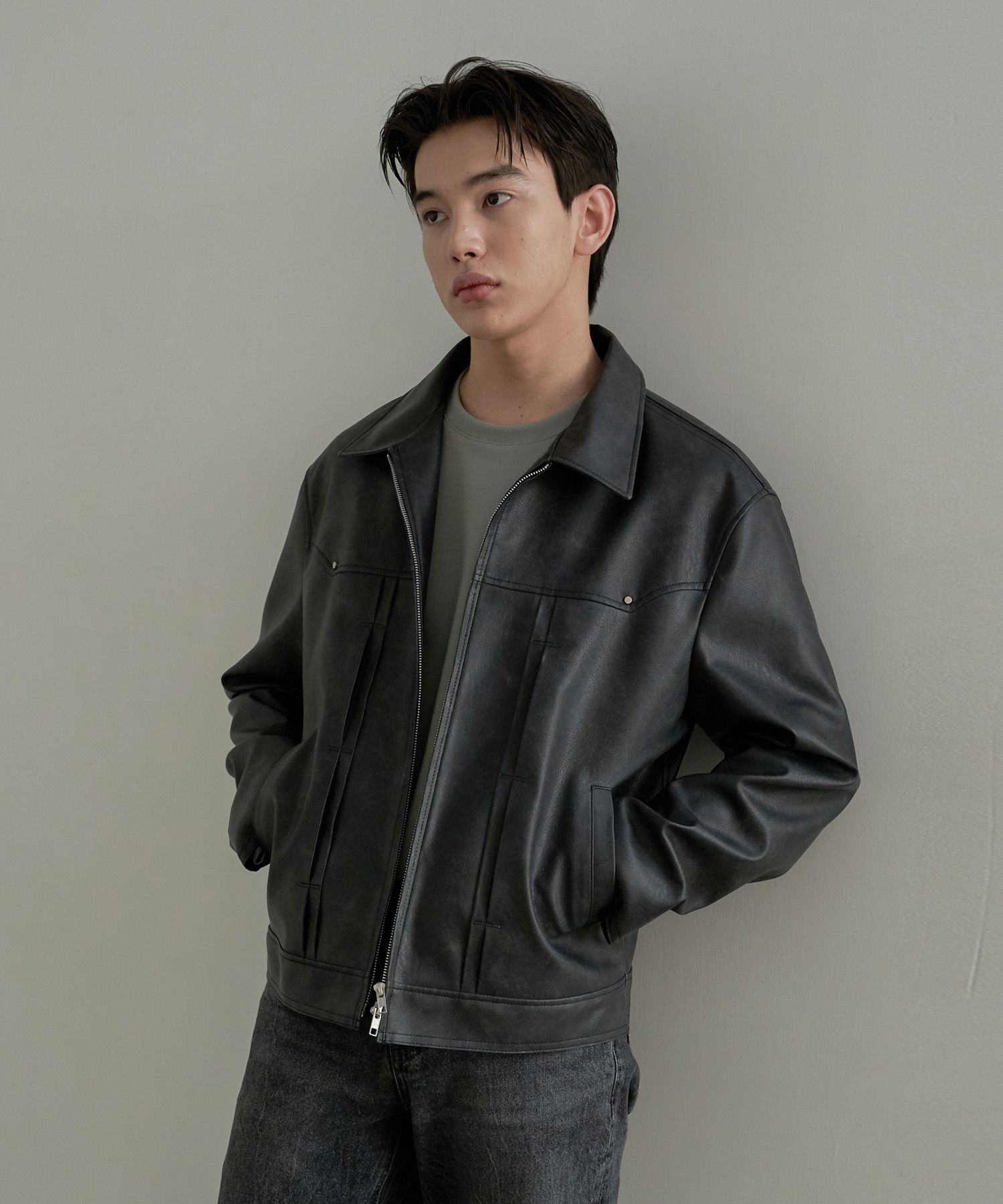【SPERONE】24FW★ Double Crack ma-1 Blouson MUSINSA | SPERONE Double line trucker crack jacket (charcoal)