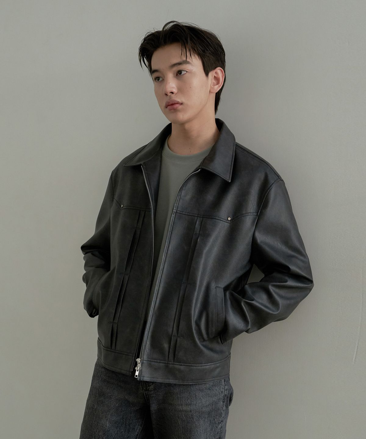 스페로네(SPERONE) 더블 라인 트러커 크랙 자켓 (차콜)