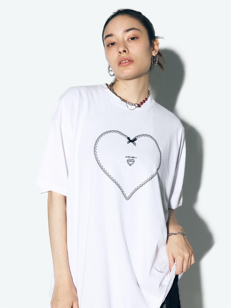 【as if calie】24SS LACE HEART OVERSIZED T-SHIRT MUSINSA | ASIF CALIE LACE HEART OVERSIZED T-SHIRT WHITE
