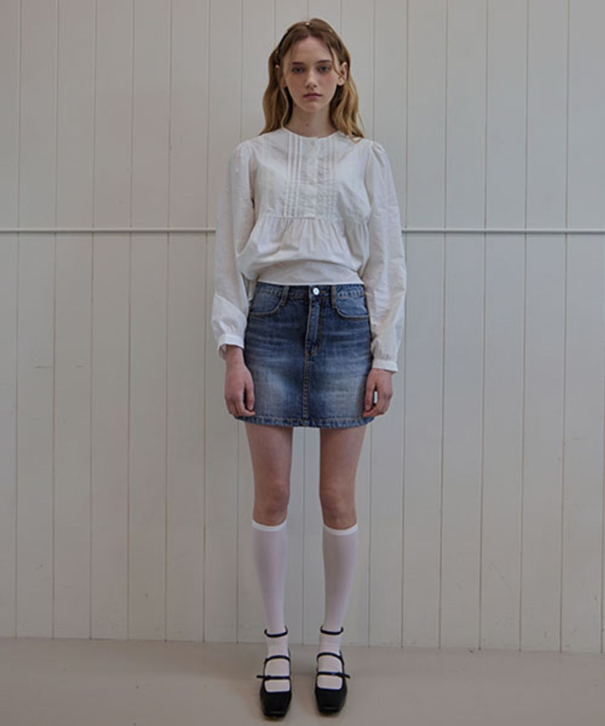 헤인트(HAINT) EZEL VINTAGE MINI SKIRT_2COLORS_BLUE