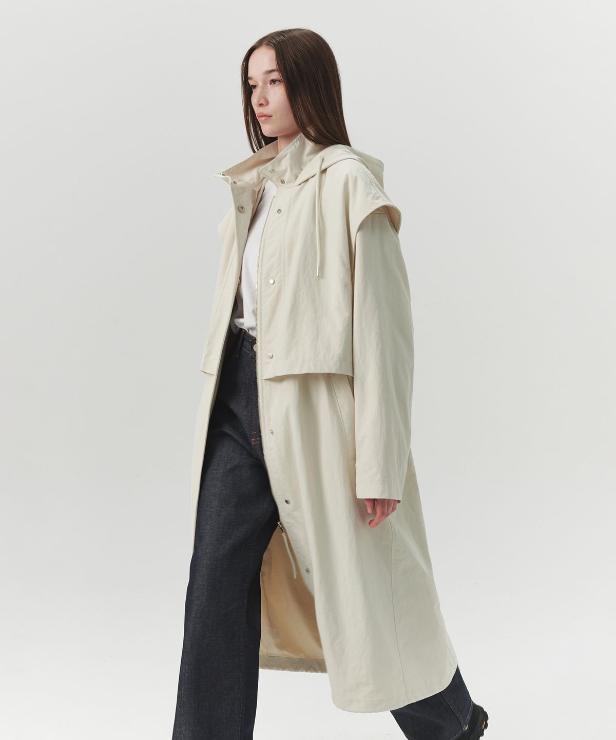 르바(LEVAR) Double Layered Fishtail Parka - Cream