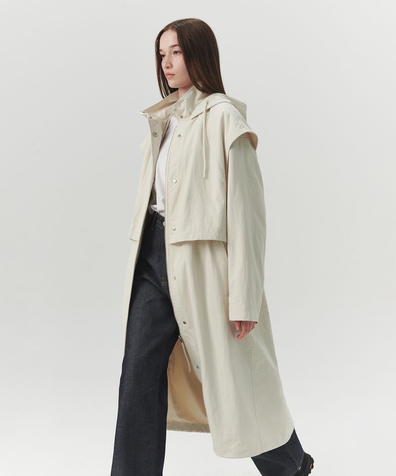 Double Layered Fishtail Parka - Cream