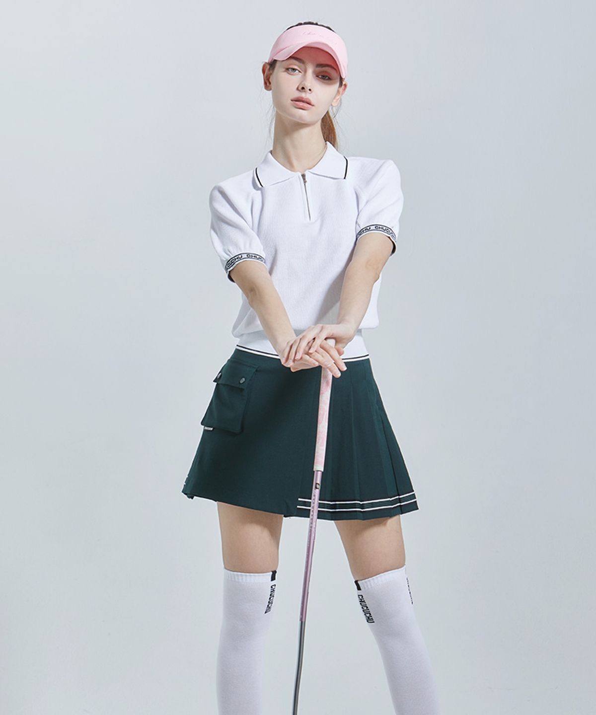 츄쿠츄(CHUCUCHU) C23S-SK012W 하프 플리츠 스커트 (Deep Green)