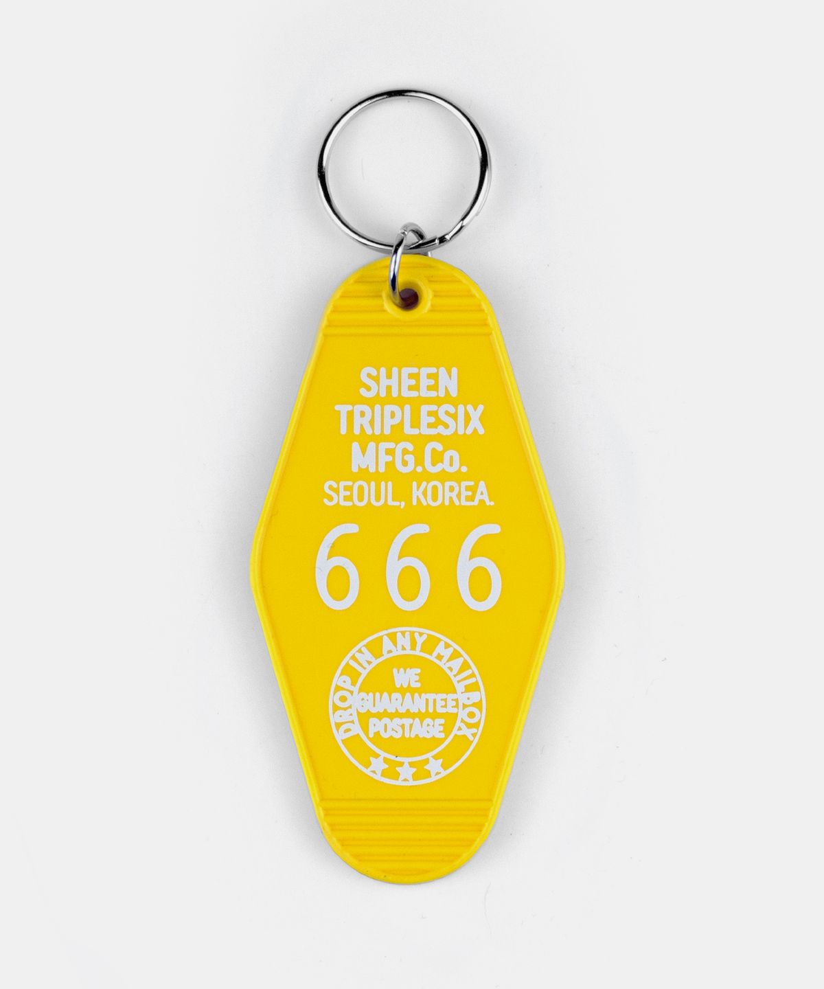 신트리플식스(SHEEN666) 룸 666 모텔 키 홀더 옐로우/화이트