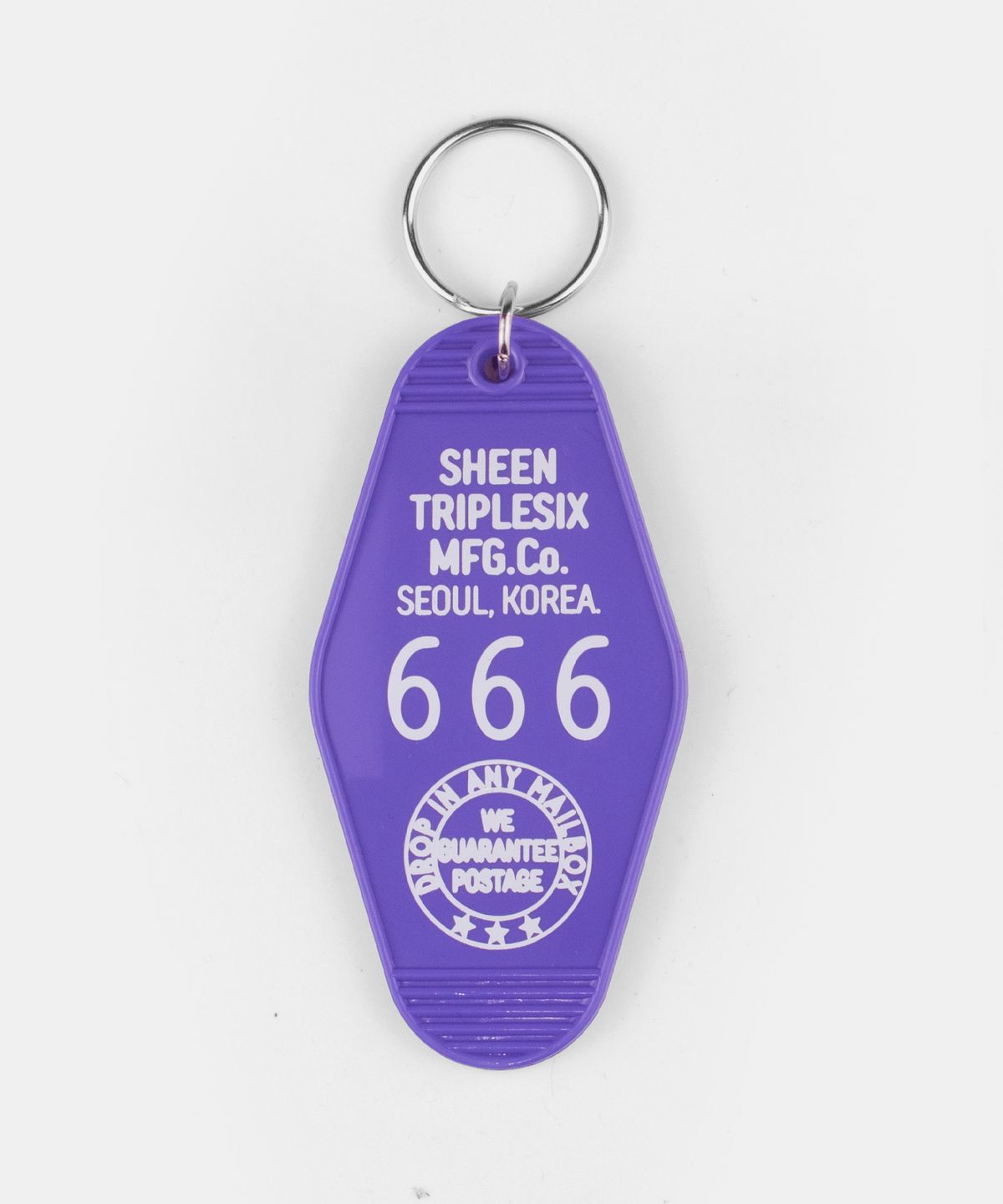 신트리플식스(SHEEN666) 룸 666 모텔 키 홀더 퍼플/화이트