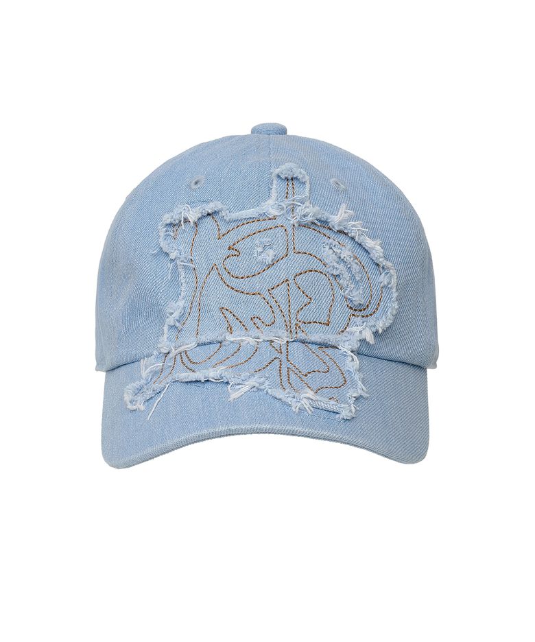 Applique Faded Denim Cap Light Blue