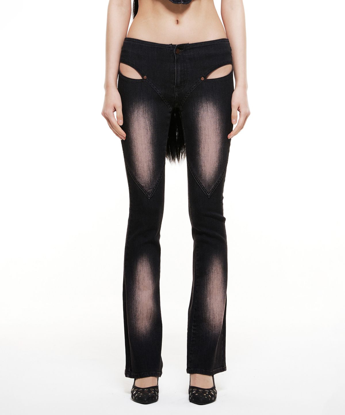 배디(BADEE) Cut-Out Flared Pants Brown/Black