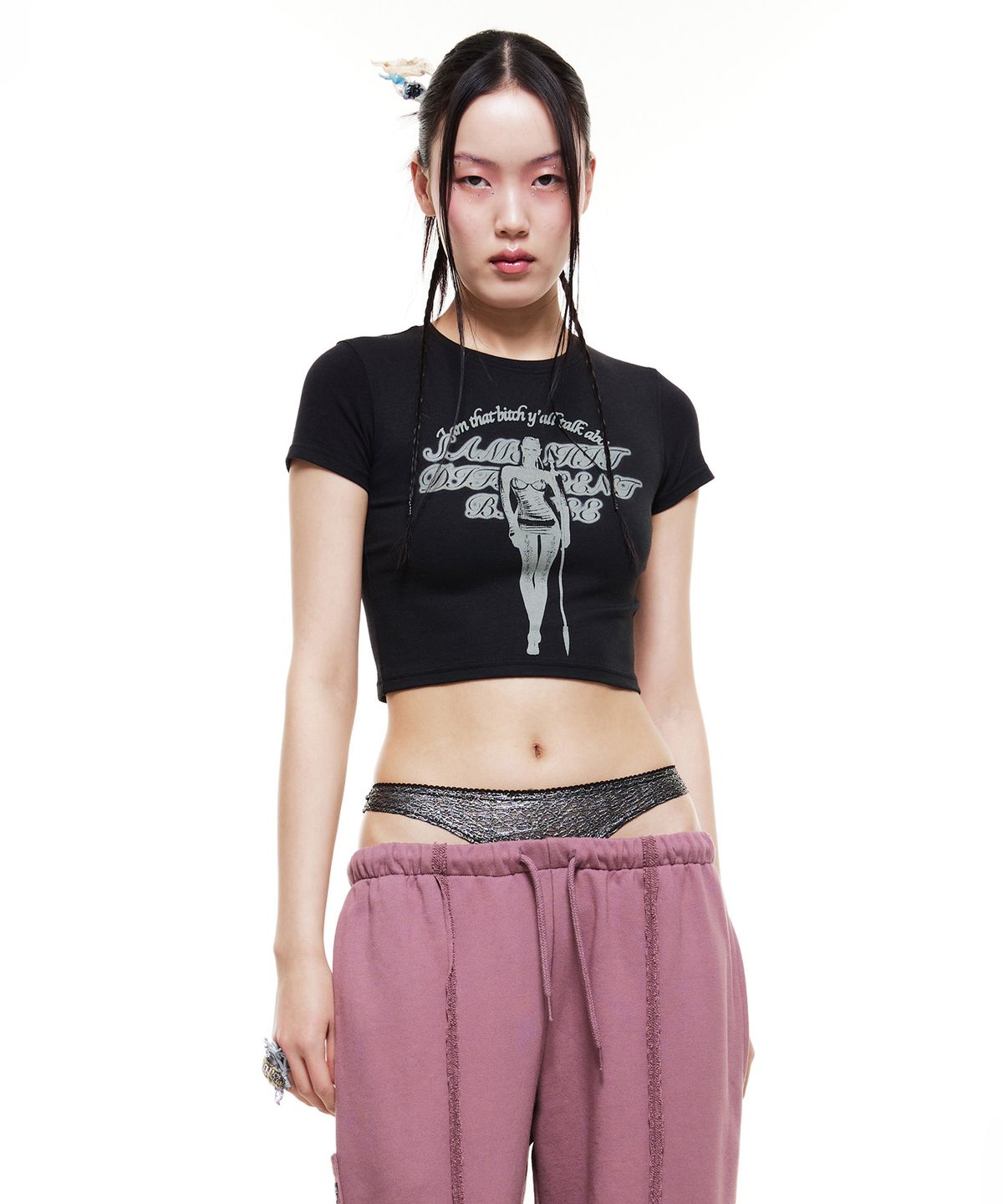 배디(BADEE) Queen Of Dawn Crop Top Black