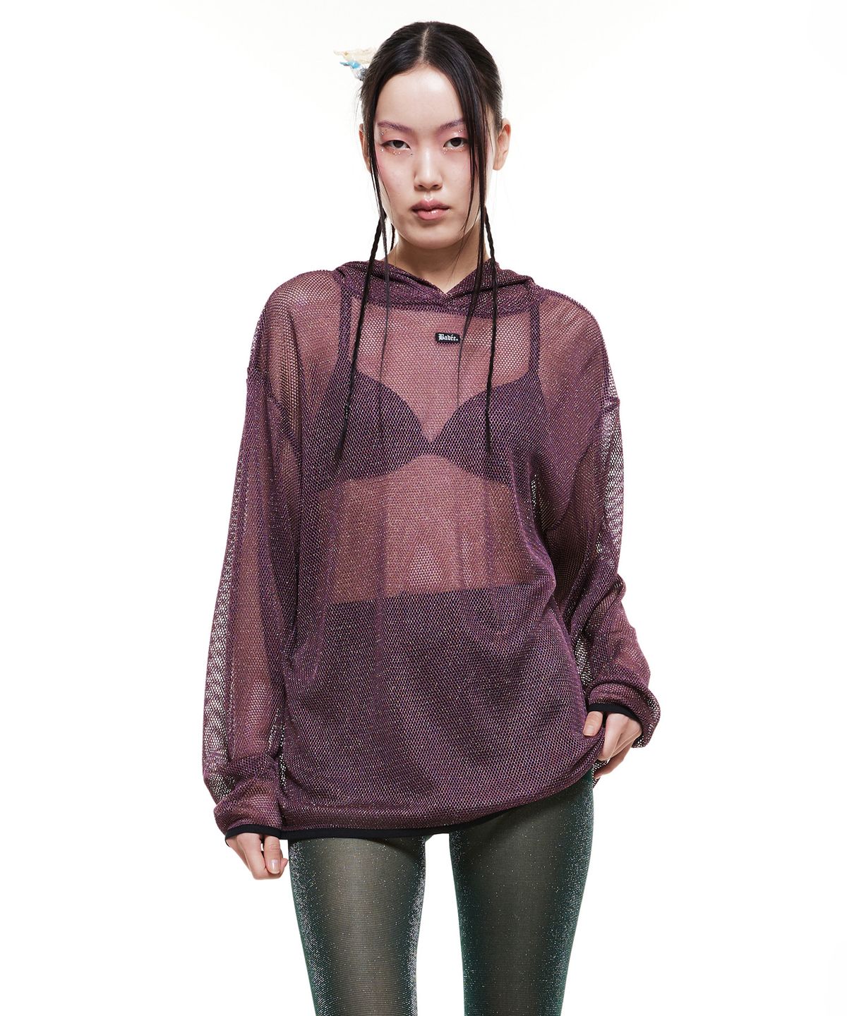 배디(BADEE) Mesh Boxy Hoodie Deep Purple