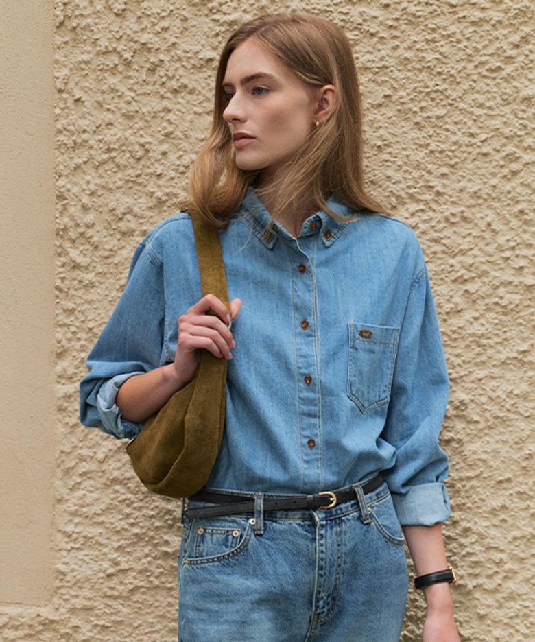 Button-down washing denim shirt_Blue
