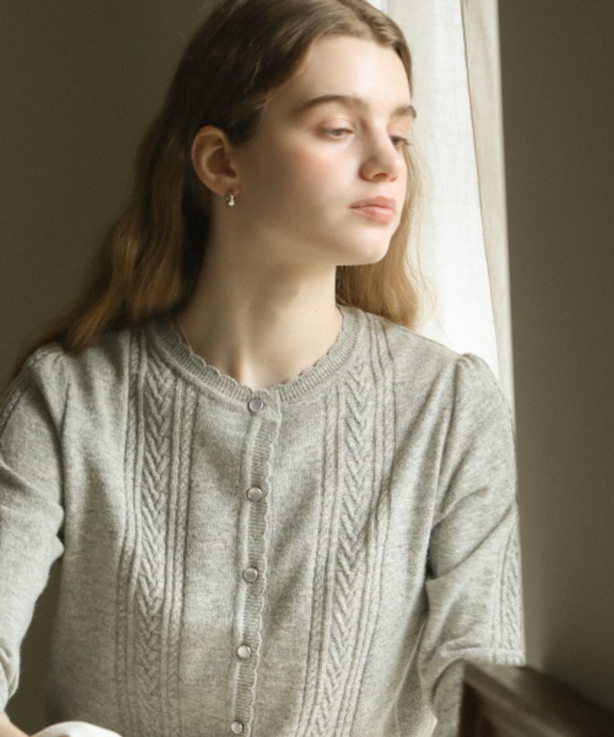 틸아이다이(TILL I DIE) Scallop cable cashmere blended cardigan_Gray