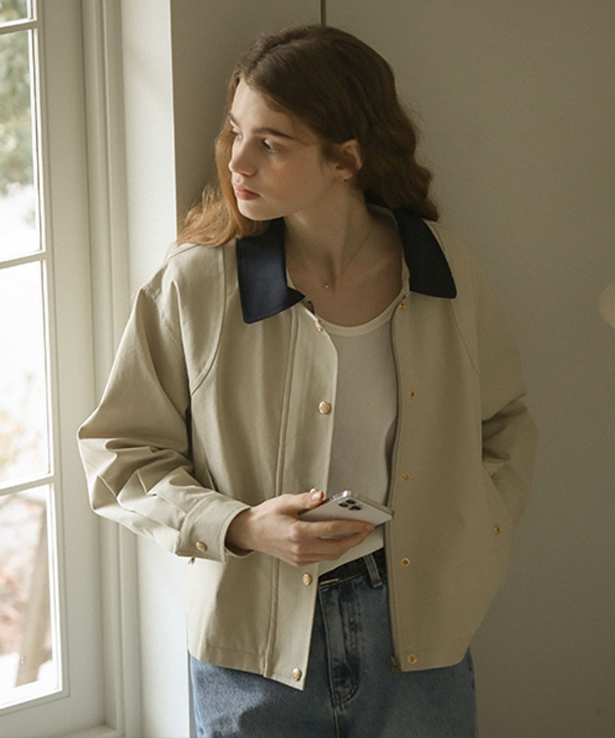 틸아이다이(TILL I DIE) Danna coloring collar gold button jumper_Beige
