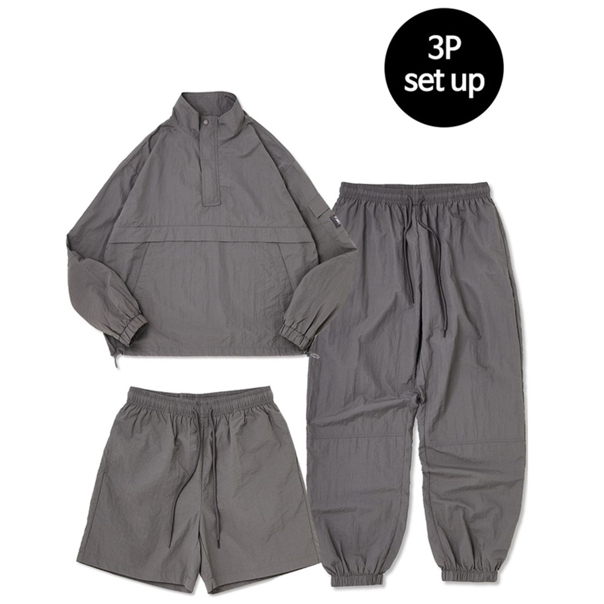꼼소넛(COMSONNOT) High Neck Anorak 3-Piece Full Set Up (Charcoal) CSOs-004 [Unisex]