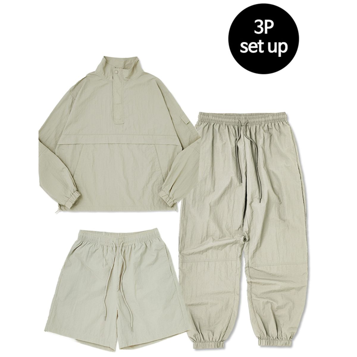 꼼소넛(COMSONNOT) High Neck Anorak 3-Piece Full Set Up (Khaki) CSOs-004 [Unisex]