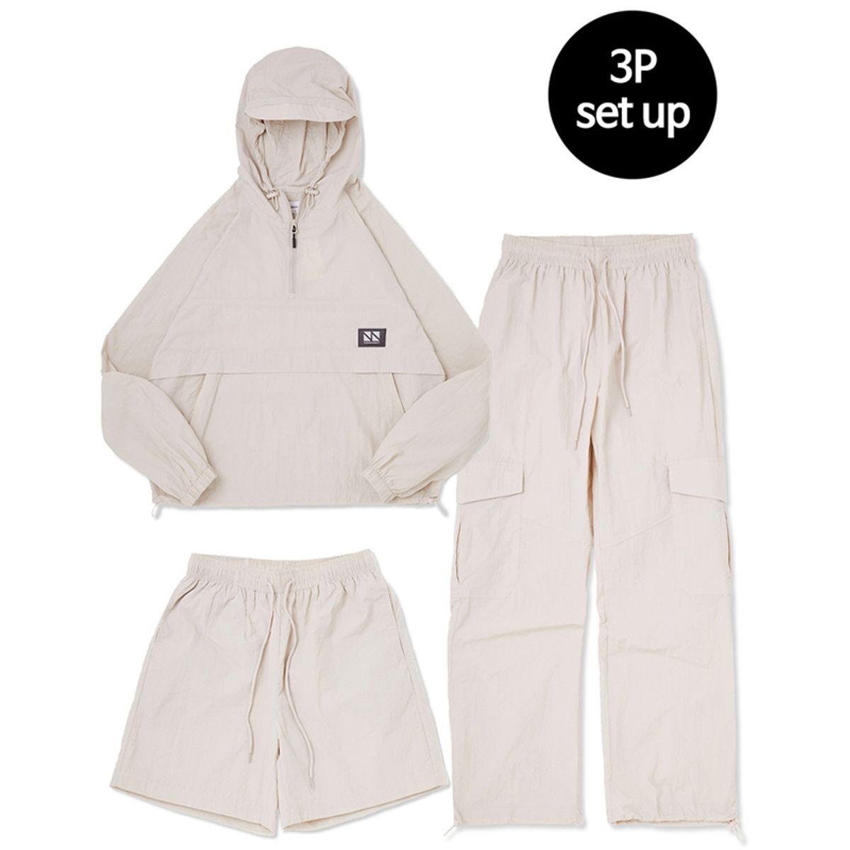 꼼소넛(COMSONNOT) Hood Anorak 3-Piece Full Set Up (Beige) CSOs-003 [Unisex]