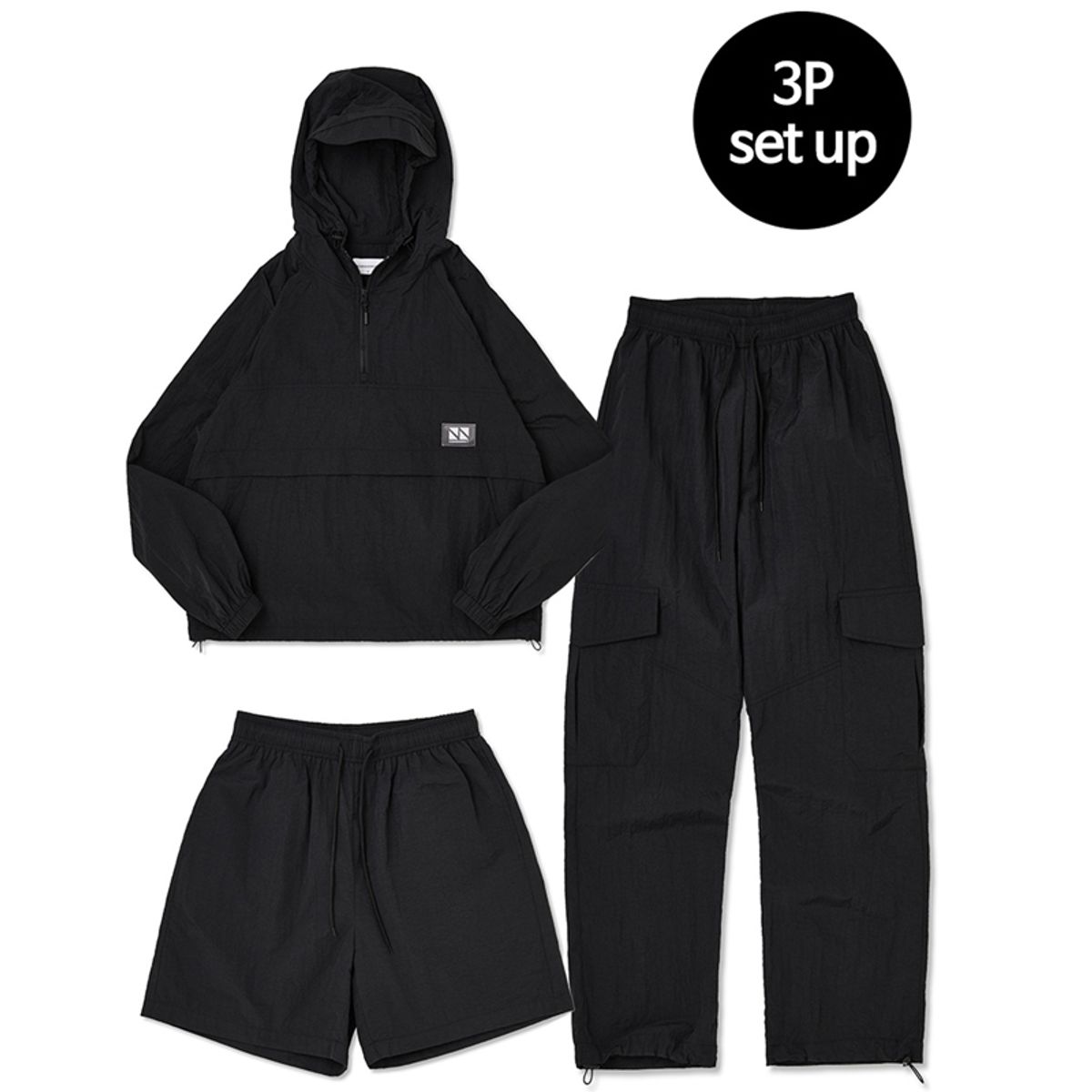 꼼소넛(COMSONNOT) Hood Anorak 3-Piece Full Set Up (Black) CSOs-003 [Unisex]