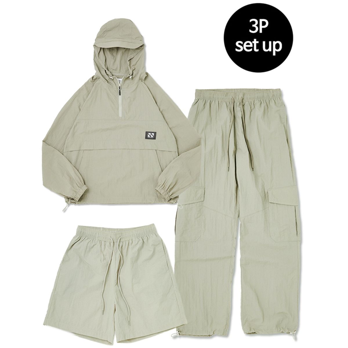 꼼소넛(COMSONNOT) Hood Anorak 3-Piece Full Set Up (Khaki) CSOs-003 [Unisex]