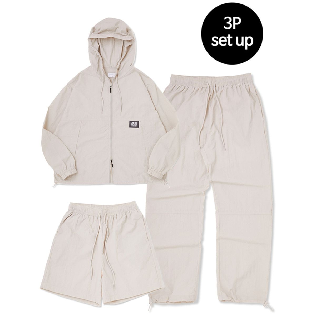 꼼소넛(COMSONNOT) Hoodie Zip Up 3-Piece Full Set Up (Beige) CSOs-002 [Unisex]