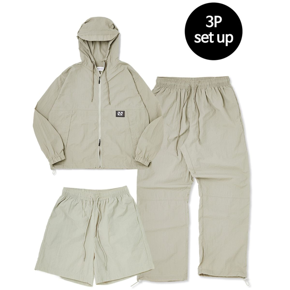꼼소넛(COMSONNOT) Hoodie Zip Up 3-Piece Full Set Up (Khaki) CSOs-002 [Unisex]