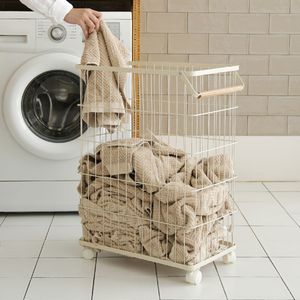 핸들 이동식 와이어 빨래바구니 1단