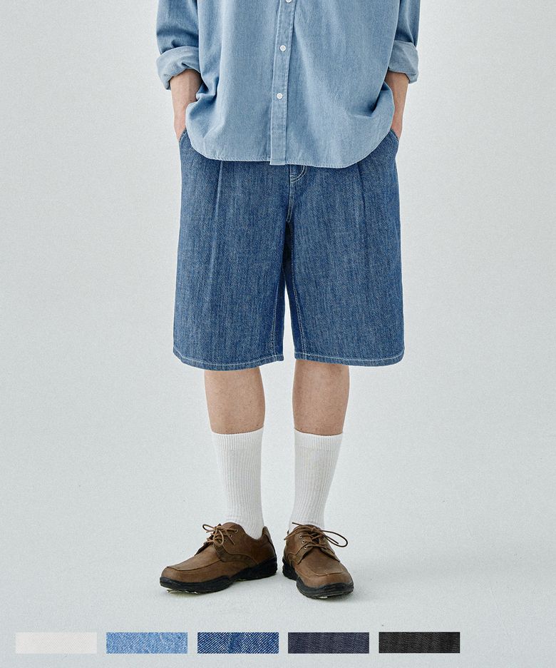 린넨라이크 데님 원턱 와이드 하프 팬츠 5 COLOR