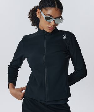 우먼스 에센셜 스탠드 넥 트리코트 셋업 집업 SPIFCNFT171WBLK