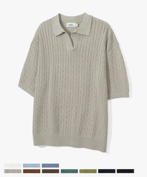 쿨 린넨라이크 케이블 카라 숏 슬리브 니트 10 COLOR