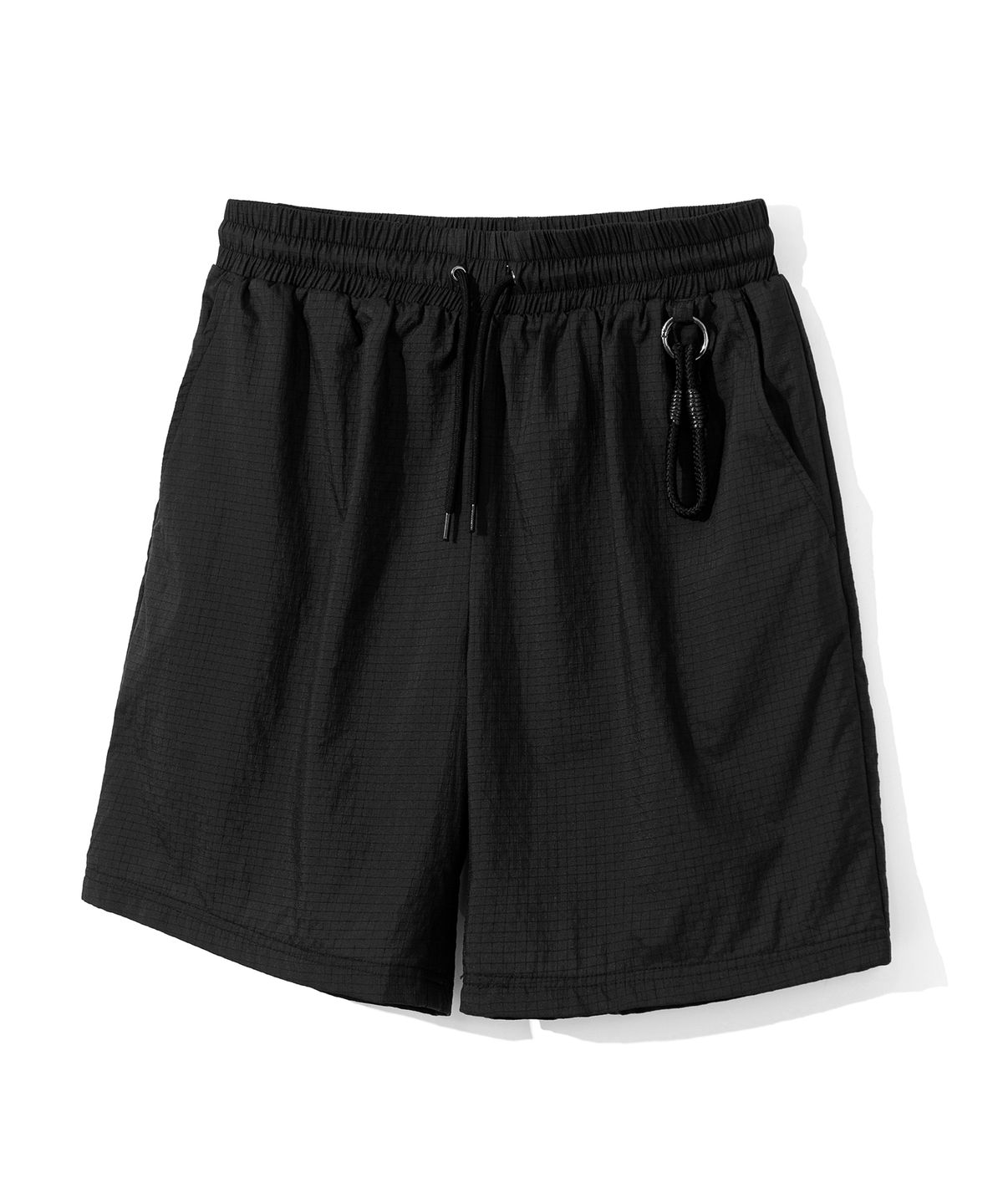 커스텀어클락(COSTUME O’CLOCK) 라이트셀 립스탑 밴딩 와이드 나일론 팬츠 숏 블랙 COOSPT239BLACK