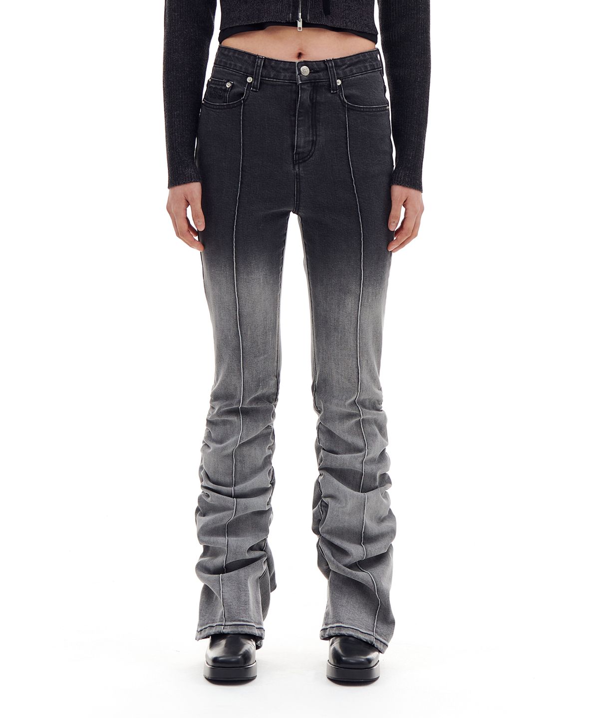 아카이브 볼드(ARCHIVE BOLD) BOOTSCUT SHIRRING DENIM PANTS (BLACK)