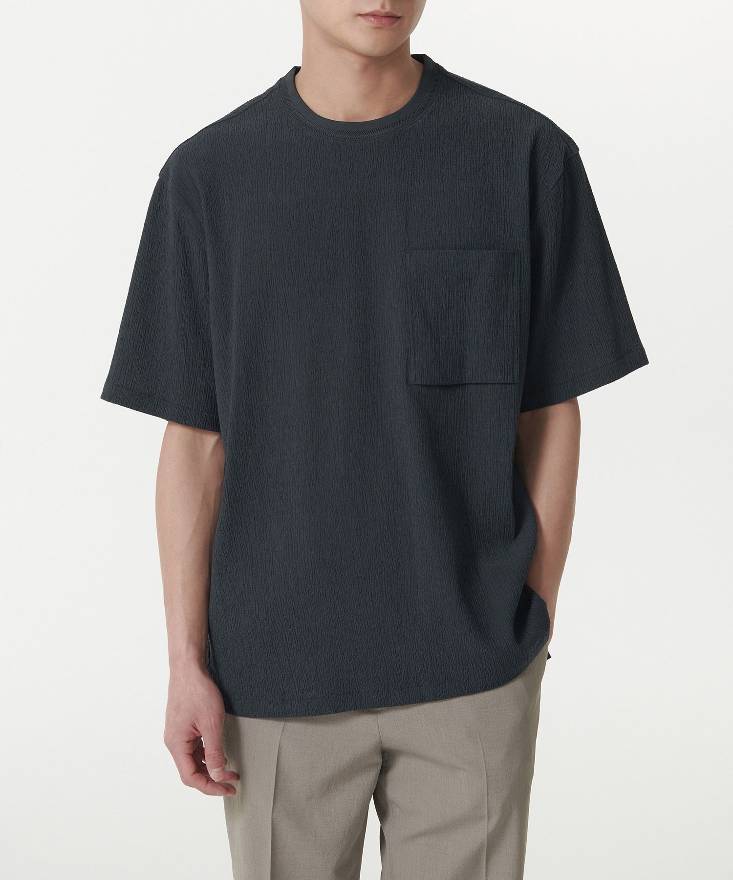 Tシャツ・カットソー *MUSINSA STANDARD* Crinkle Oversized Woven T-Shirt Dark Grey MUSINSA | MUSINSA STANDARD Crinkle Oversized Woven T-Shirt