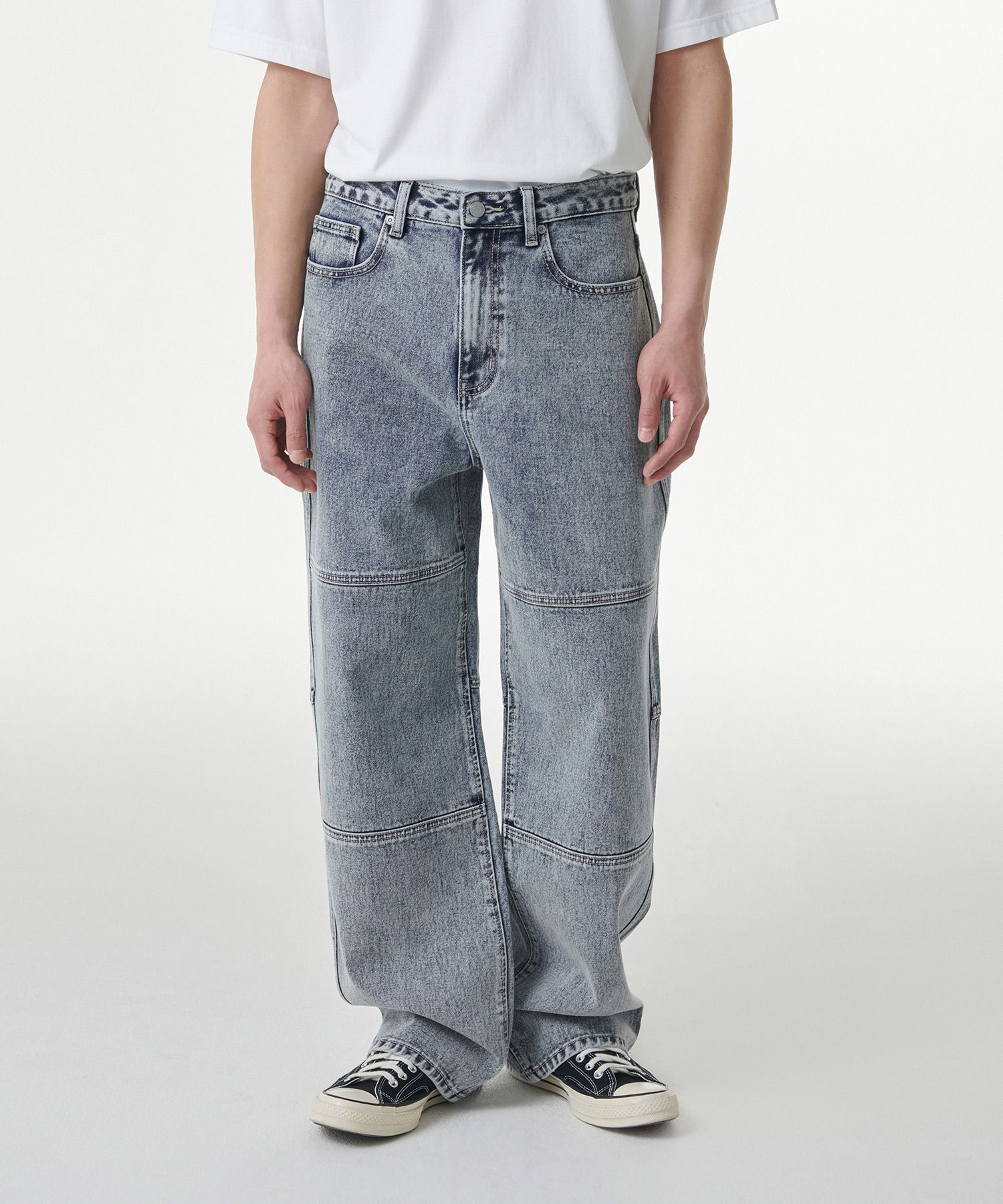 ★MUSINSA STANDARD★ Panelled Knee Wide Denim Pants Acid Blu MUSINSA公式 | MUSINSA STANDARD Paneled knee wide denim pants