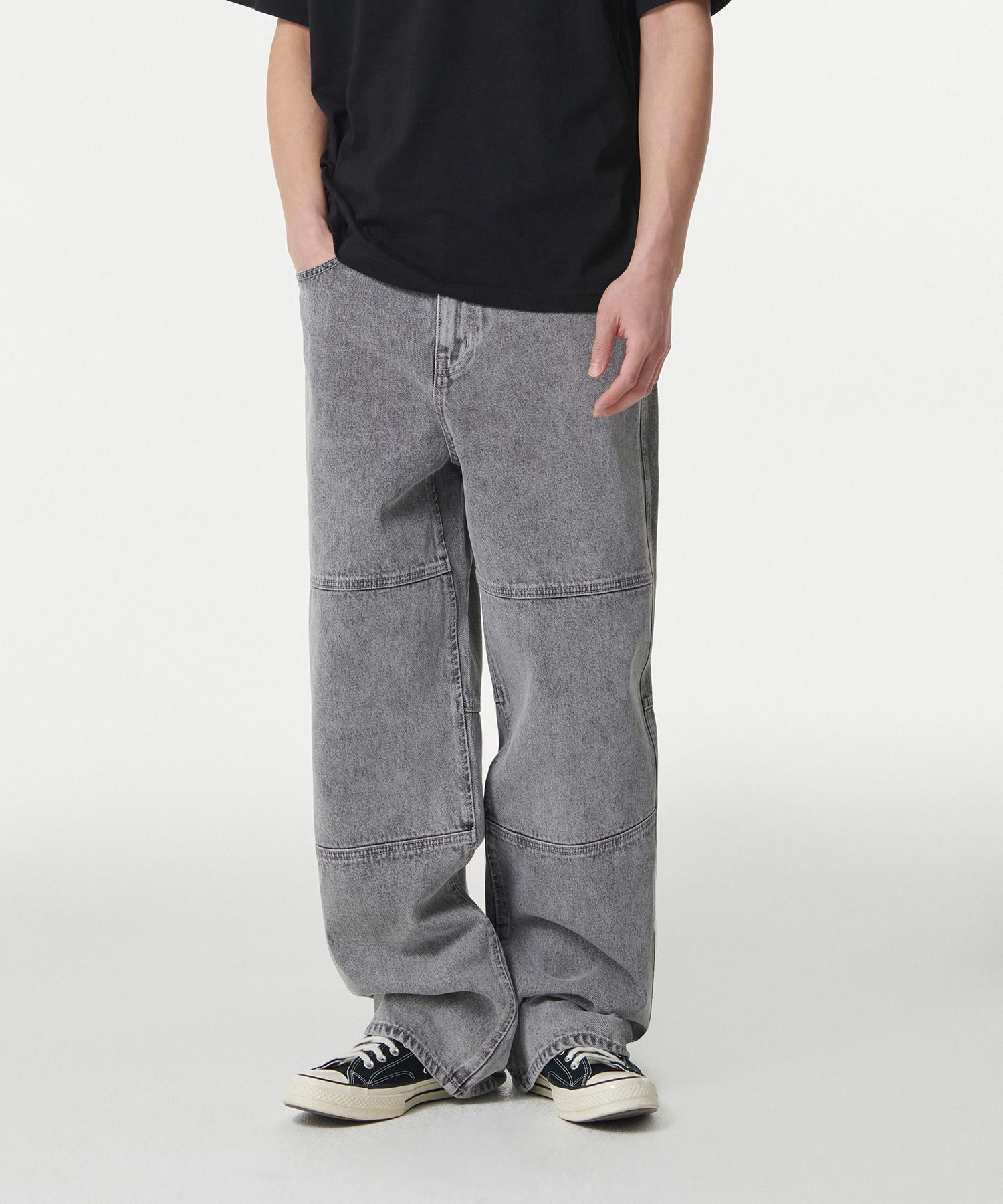 MUSINSA | MUSINSA STANDARD Paneled knee wide denim pants