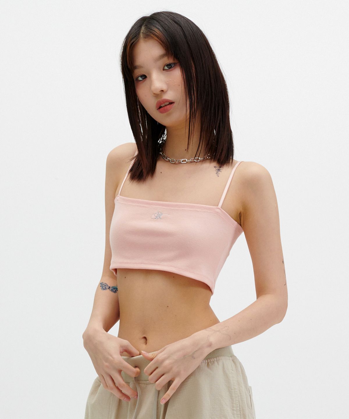 러닝하이(RUNNINGHIGH) 로고 자수 튜브탑 [코랄]