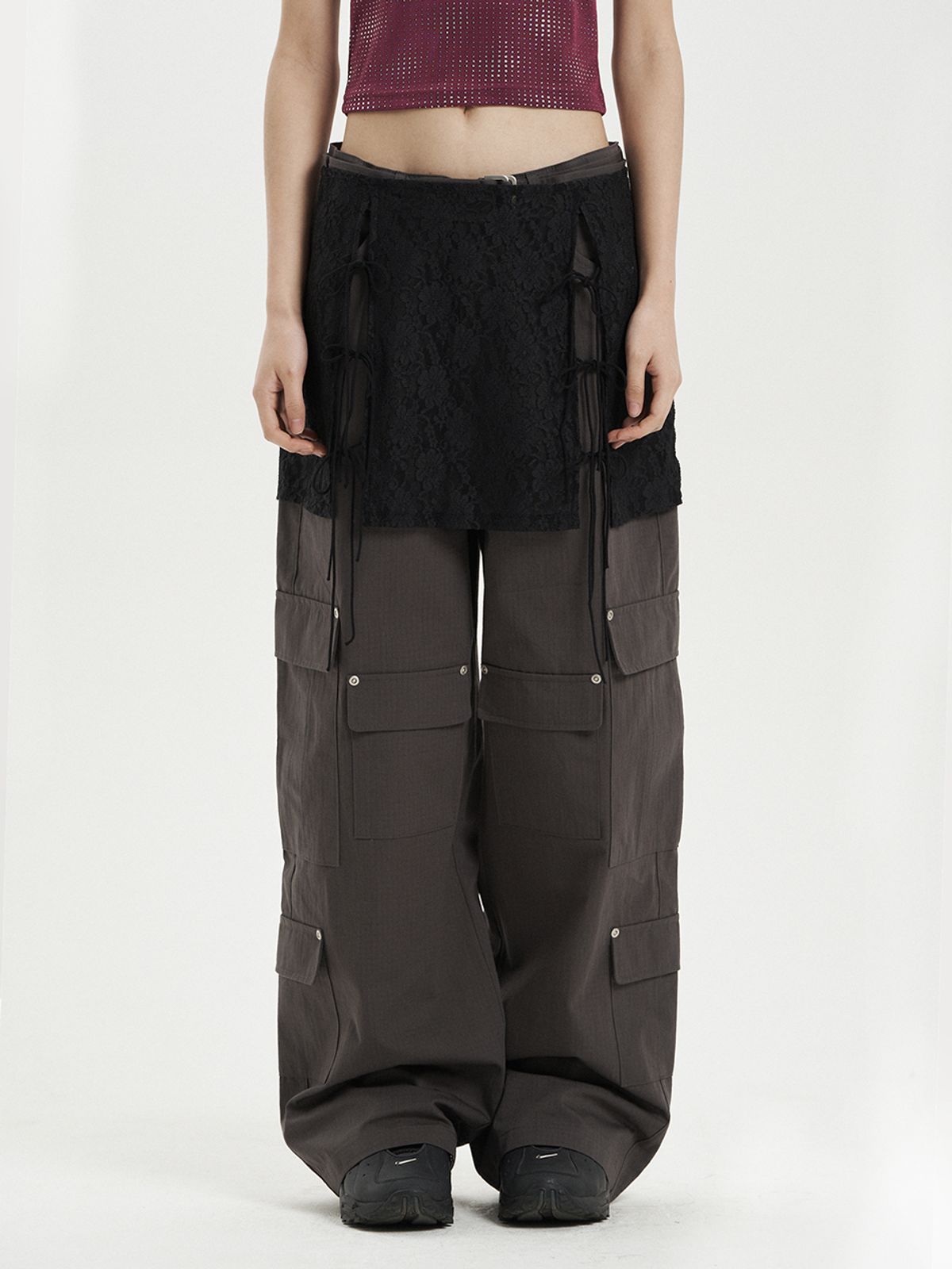 셋업이엑스이(SETUP-EXE) LACE LAYERED SKIRT / BLACK